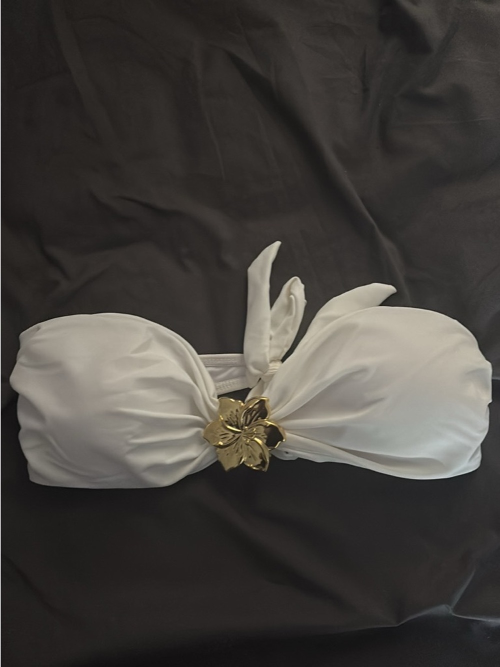 NEW White Bandeau Bikini Top with Gold Floral Accent